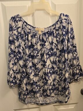 MICHAEL Michael Kors Blue and White Printed Peasant Blouse